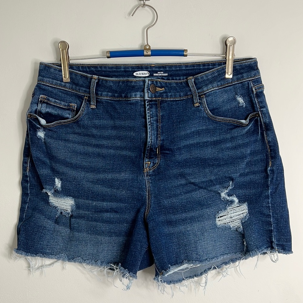 Old Navy Ripped Cutoff Jean Shorts High Rise Secret Slim Pockets Size 14